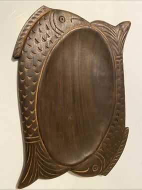 Exotic Wooden Serving Tray with Fish Design